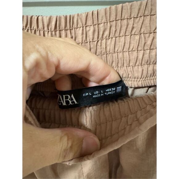 ZARA Wide Leg Textured Cargo‎ Pants Pink Size Large - Picture 4 of 6